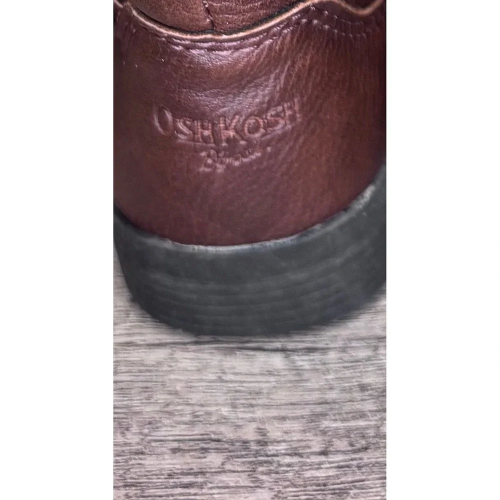 OshKosh B'gosh Tall Riding Boots Kids Size 6 Brown Buckle Zip Pebbled Leather